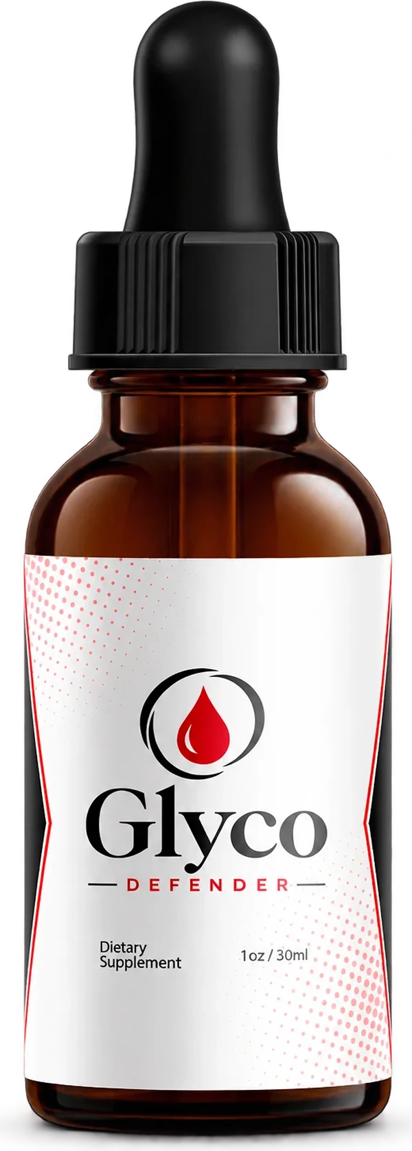 One amber Glyco Defender dropper bottle with a black bulb and a white label