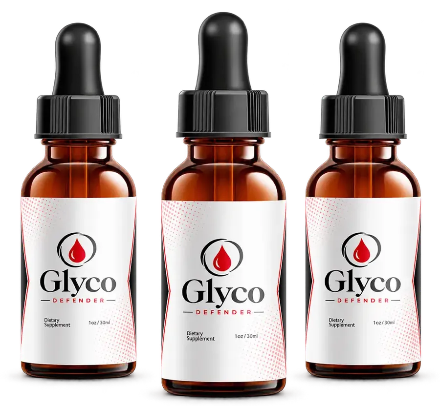 3 amber Glyco Defender dropper bottles with the white Glyco Defender label